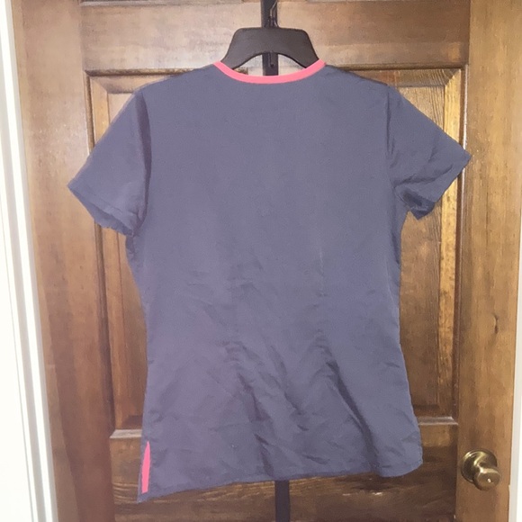 Grey's Anatomy Charcoal and Coral V-Neck Scrub Top - Picture 4 of 8